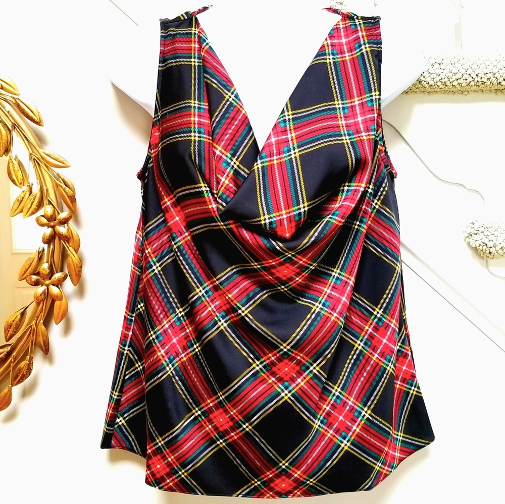 New! J Crew sz Small S Plaid Sleeveless Drapey Top Cowlneck NWT
